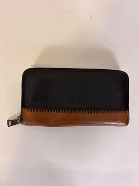 Coach Black & Brown Leather Zip Wallet